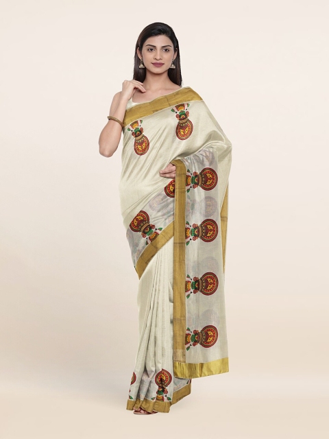 

Pothys Off White & Gold-Toned Ethnic Motifs Zari Pure Cotton Saree