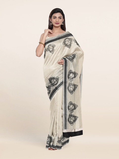 

Pothys Off White & Black Ethnic Motifs Pure Cotton Saree