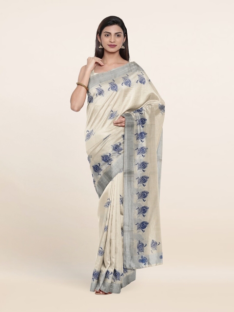 

Pothys Off White & Silver-Toned Ethnic Motifs Zari Pure Cotton Saree