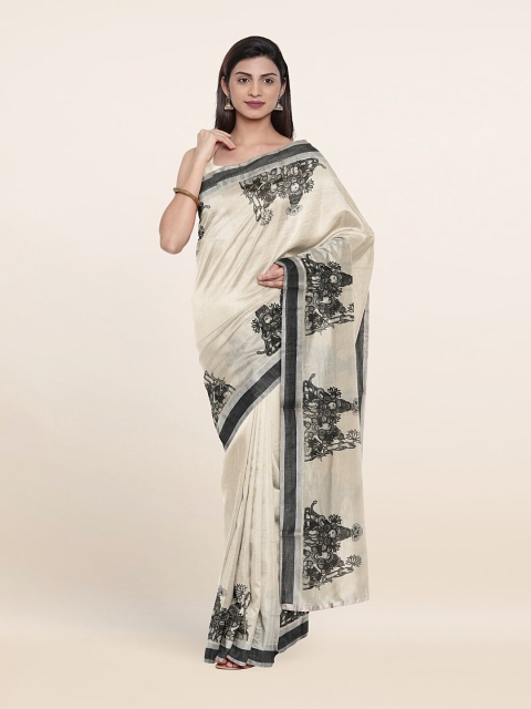 

Pothys Off White & Black Ethnic Motifs Zari Pure Cotton Saree