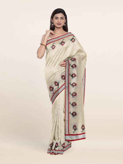 

Pothys Off White & Red Ethnic Motifs Zari Pure Cotton Saree