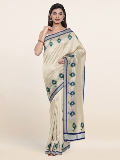 

Pothys Off White & Blue Woven Design Zari Pure Cotton Saree