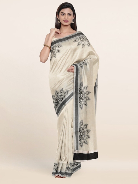 

Pothys Off White & Black Zari Pure Cotton Saree