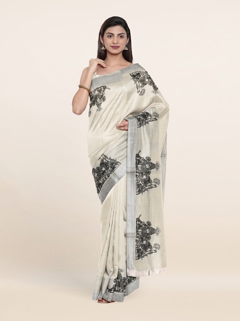 

Pothys Off White & Black Kalamkari Zari Pure Cotton Saree