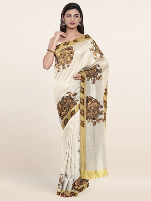 

Pothys Off White & Gold-Toned Ethnic Motifs Zari Pure Cotton Saree