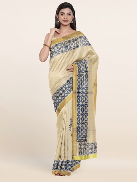 

Pothys Gold-Toned & Navy Blue Pure Cotton Saree