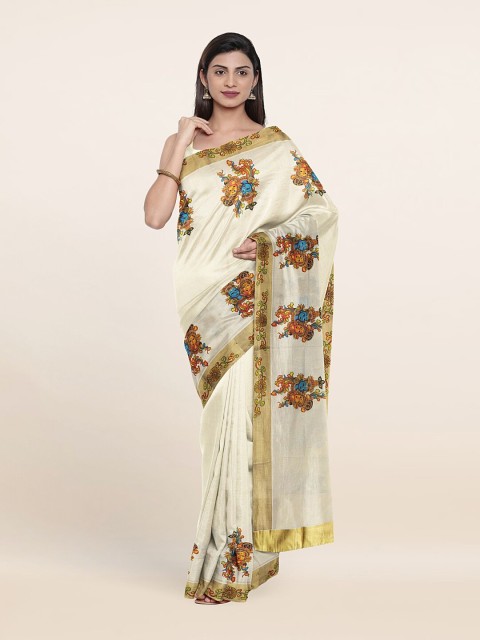 

Pothys Off White & Blue Ethnic Motifs Zari Pure Cotton Saree