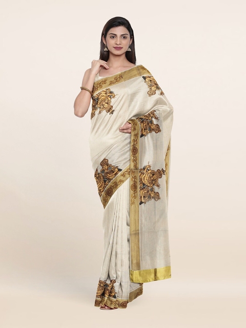 

Pothys Off White & Gold-Toned Ethnic Motifs Zari Pure Cotton Saree
