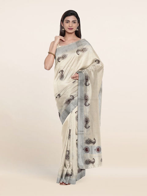 

Pothys Off White & Black Ethnic Motifs Zari Pure Cotton Saree