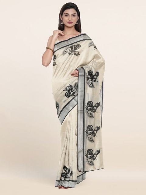 

Pothys Off White & Silver-Toned Ethnic Motifs Zari Pure Cotton Saree