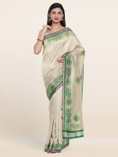 

Pothys Off White & Green Floral Pure Cotton Saree