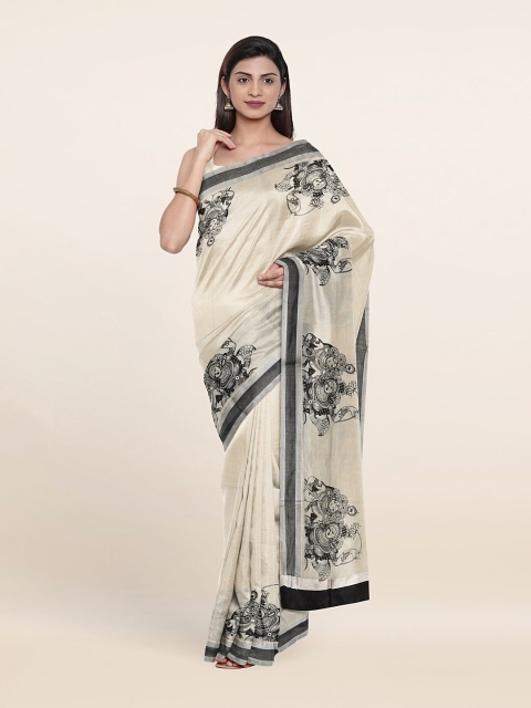 

Pothys Women Off White & Black Ethnic Motifs Pure Cotton Saree