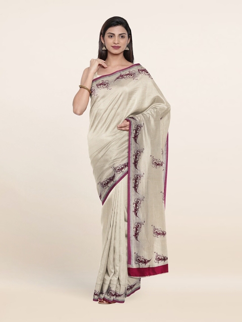 

Pothys Off White & Pink Ethnic Motifs Zari Pure Cotton Saree
