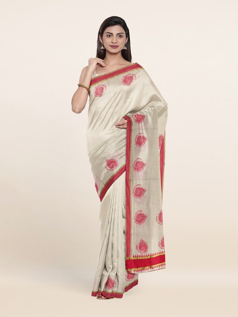 

Pothys Off White & Red Ethnic Motifs Pure Cotton Saree