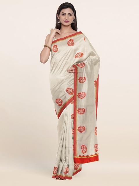 

Pothys Off White & Red Paisley Zari Pure Cotton Saree