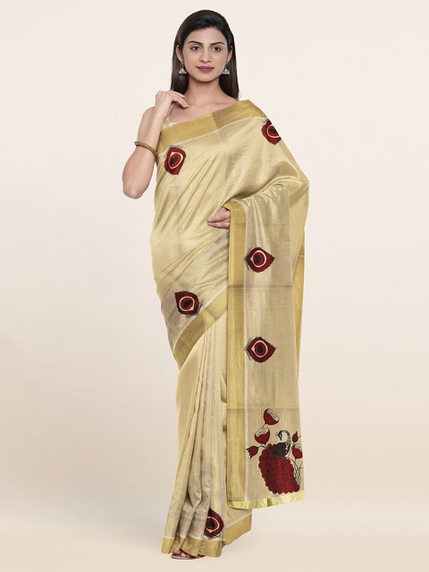 

Pothys Beige & Gold-Toned Ethnic Motifs Zari Pure Cotton Saree