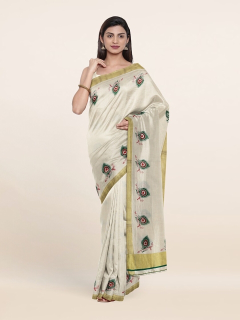 

Pothys Off White & Gold-Toned Ethnic Motifs Pure Cotton Saree