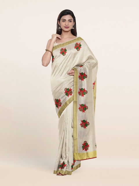 

Pothys Off White & Red Floral Zari Pure Cotton Saree