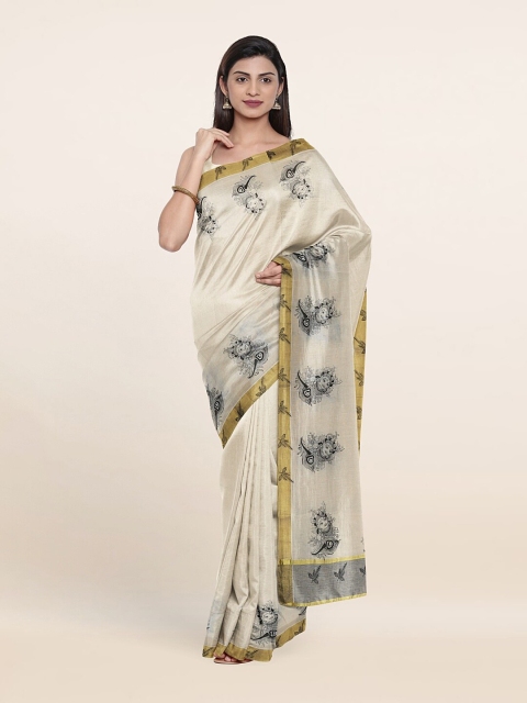 

Pothys Off White & Gold-Toned Ethnic Motifs Pure Cotton Saree