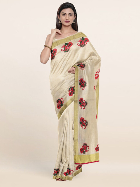 

Pothys Off White & Red Paisley Zari Pure Cotton Saree