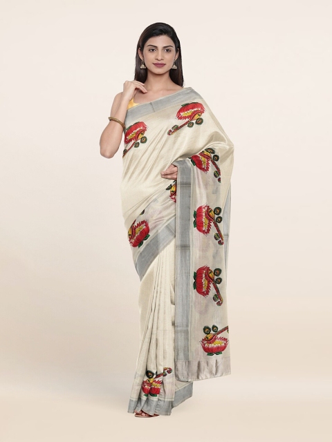 

Pothys Off White & Red Ethnic Motifs Zari Pure Cotton Saree