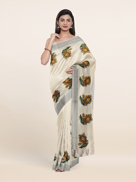 

Pothys Off White & Silver-Toned Ethnic Motifs Zari Pure Cotton Saree