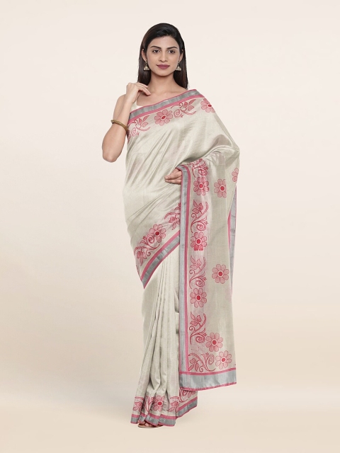 

Pothys Off White & Pink Floral Zari Pure Cotton Saree