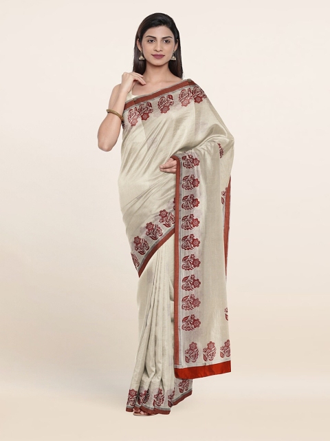 

Pothys Off White & Maroon Floral Pure Cotton Saree