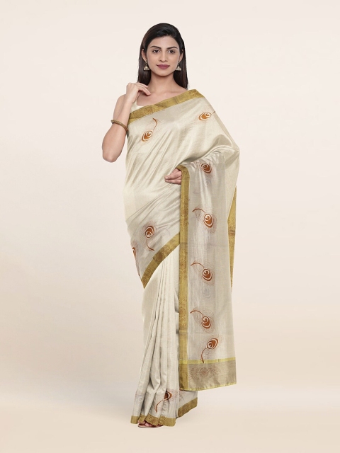 

Pothys Off White & Brown Ethnic Motifs Zari Pure Cotton Saree