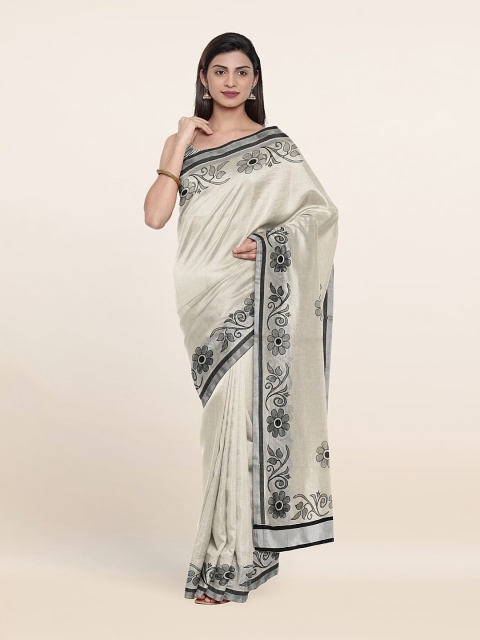 

Pothys Off White & Grey Floral Zari Pure Cotton Saree