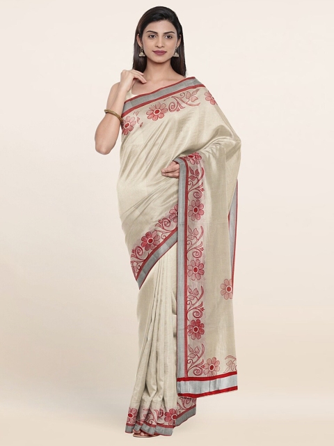 

Pothys Gold-Toned & Red Floral Pure Cotton Saree