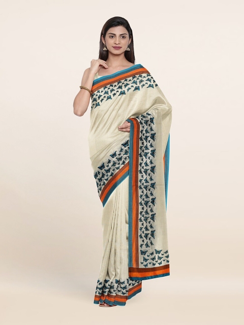 

Pothys Off White & Blue Pure Cotton Saree