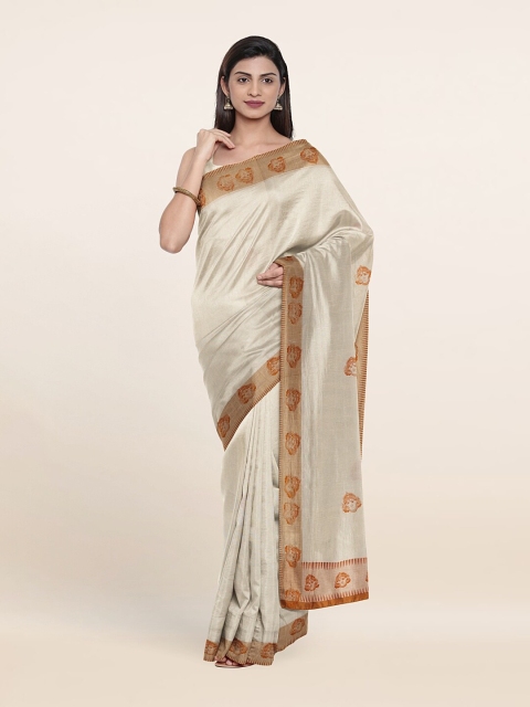 

Pothys Off White & Orange Ethnic Motifs Pure Cotton Saree