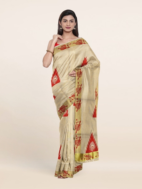 

Pothys Gold-Toned & Orange Ethnic Motifs Pure Cotton Saree