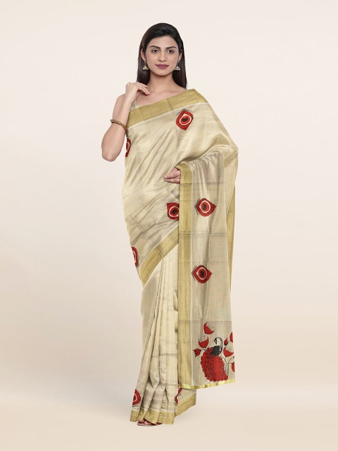 

Pothys Gold-Toned & Red Ethnic Motifs Zari Pure Cotton Saree