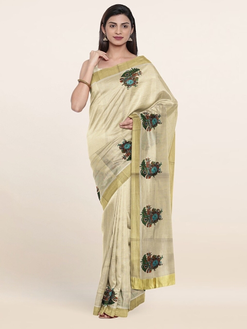 

Pothys Gold-Toned & Blue Ethnic Motifs Zari Pure Cotton Saree