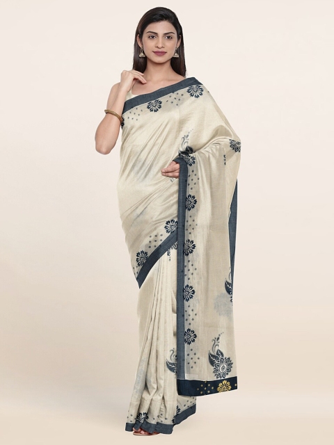 

Pothys Off White & Blue Floral Pure Cotton Saree