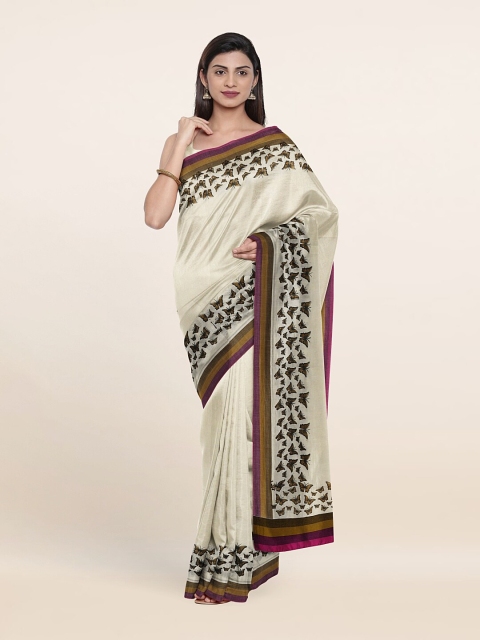 

Pothys Off White & Brown Ethnic Motifs Pure Cotton Saree