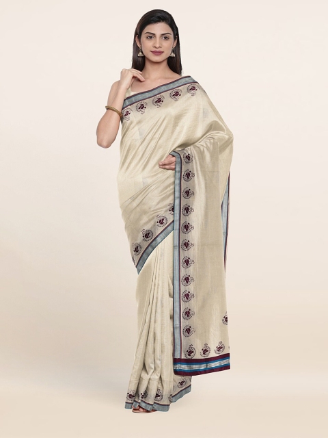 

Pothys Off White & Silver-Toned Ethnic Motifs Zari Pure Cotton Saree