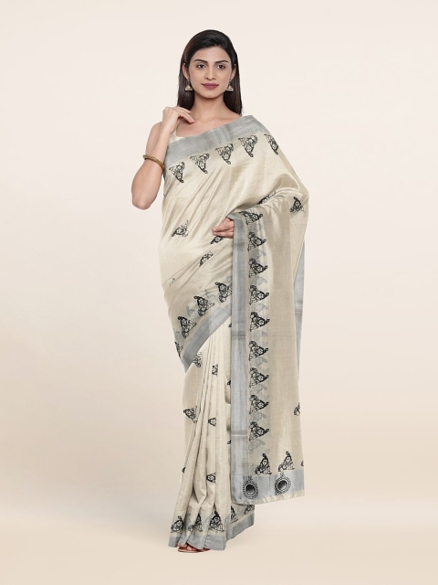 

Pothys Off White & Black Ethnic Motifs Pure Cotton Saree