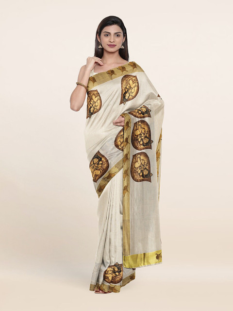 

Pothys Off White & Gold-Toned Ethnic Motifs Zari Pure Cotton Saree
