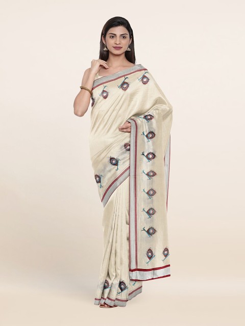 

Pothys Off White & Maroon Ethnic Motifs Pure Cotton Saree