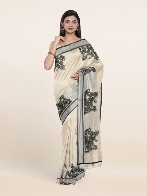 

Pothys Off White & Black Ethnic Motifs Zari Pure Cotton Saree