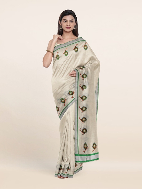 

Pothys Off White & Silver-Toned Ethnic Motifs Zari Pure Cotton Saree