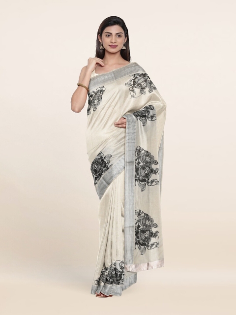 

Pothys Off White & Black Ethnic Motifs Zari Pure Cotton Saree