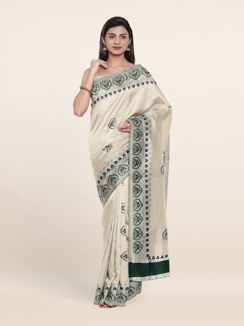 

Pothys Off White & Black Ethnic Motifs Pure Cotton Saree