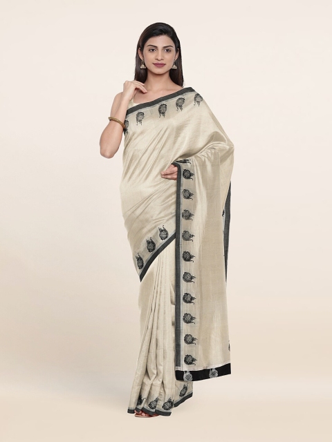

Pothys Off White & Black Ethnic Motifs Pure Cotton Saree
