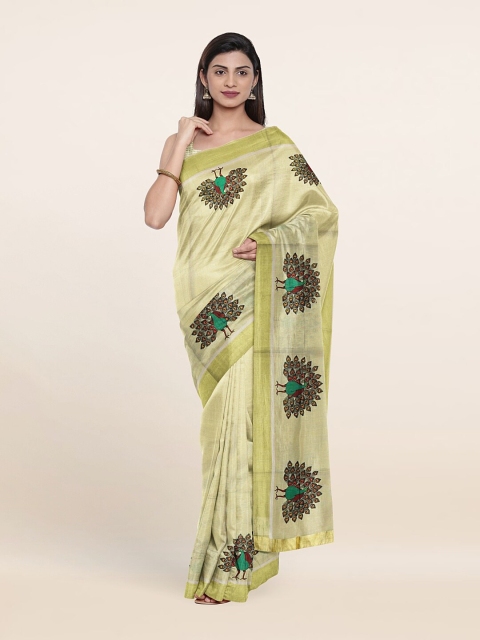 

Pothys Gold-Toned & Green Ethnic Motifs Zari Pure Cotton Saree