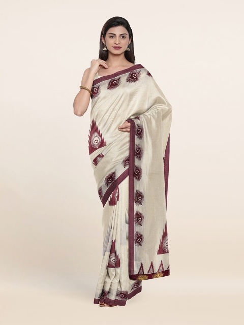 

Pothys Off White & Maroon Ethnic Motifs Pure Cotton Saree