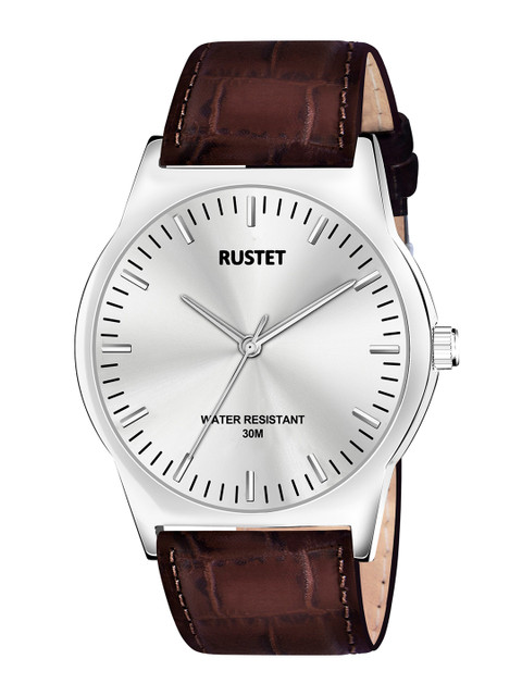 

RUSTET Men White Brass Dial & Brown Leather Straps Analogue Watch